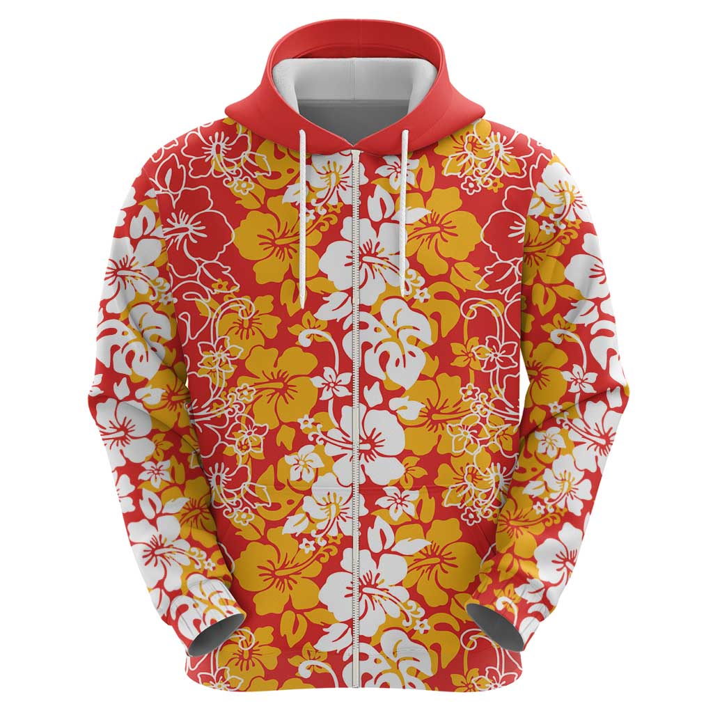 Hawaiian Lei Day Zip Hoodie Red Hibiscus Flowers Lei Art