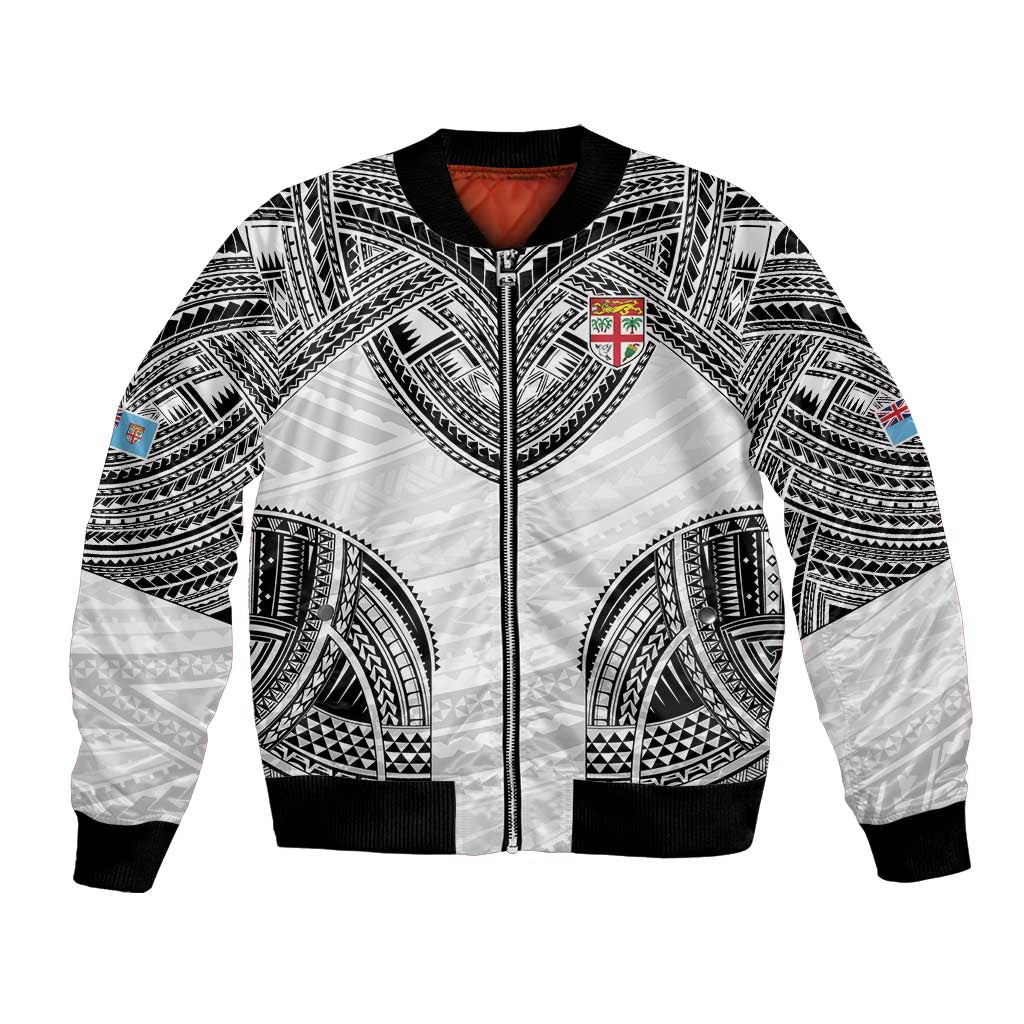 Flying Fijians Pacific Fiji Rugby Custom Bomber Jacket Polynesian Pattern LT9 Unisex White - Polynesian Pride