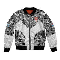 Flying Fijians Pacific Fiji Rugby Custom Bomber Jacket Polynesian Pattern LT9 Unisex White - Polynesian Pride