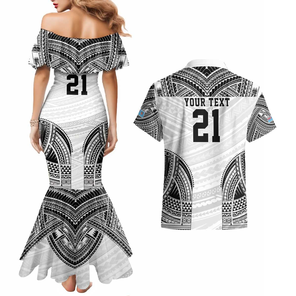 Flying Fijians Pacific Fiji Rugby Custom Couples Matching Mermaid Dress and Hawaiian Shirt Polynesian Pattern