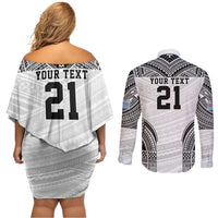 Flying Fijians Pacific Fiji Rugby Custom Couples Matching Off Shoulder Short Dress and Long Sleeve Button Shirt Polynesian Pattern
