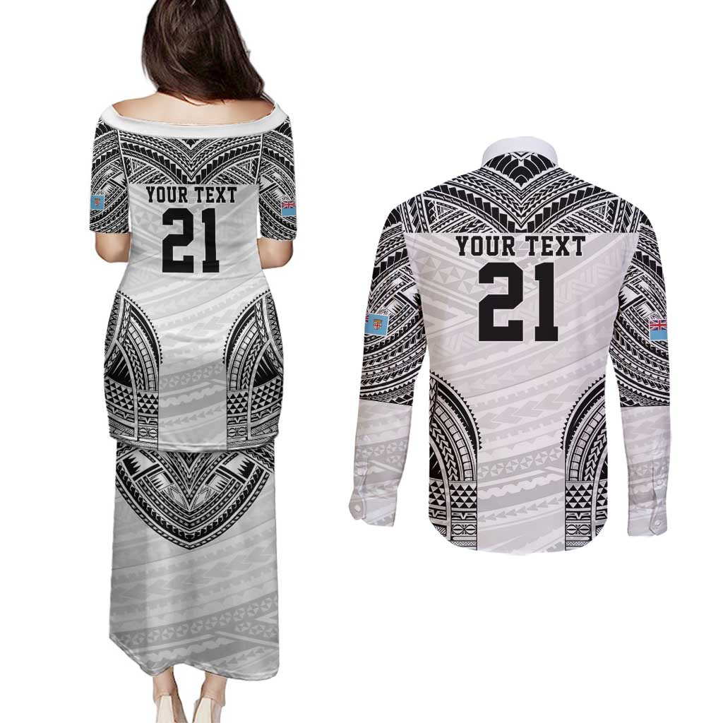 Flying Fijians Pacific Fiji Rugby Custom Couples Matching Puletasi and Long Sleeve Button Shirt Polynesian Pattern