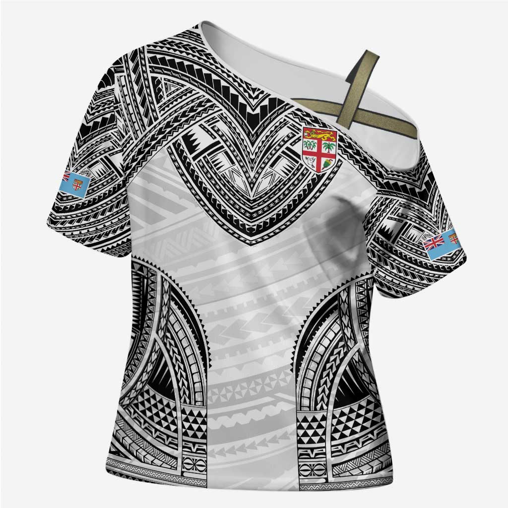 Flying Fijians Pacific Fiji Rugby Custom Cross Shoulder Shirt Polynesian Pattern - Polynesian Pride