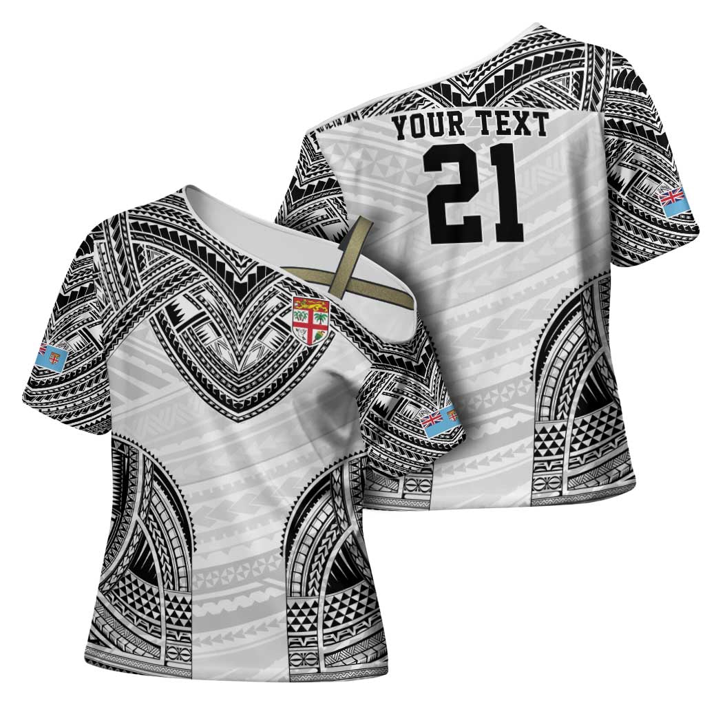 Flying Fijians Pacific Fiji Rugby Custom Cross Shoulder Shirt Polynesian Pattern - Polynesian Pride