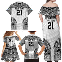 Flying Fijians Pacific Fiji Rugby Custom Family Matching Off Shoulder Maxi Dress and Hawaiian Shirt Polynesian Pattern