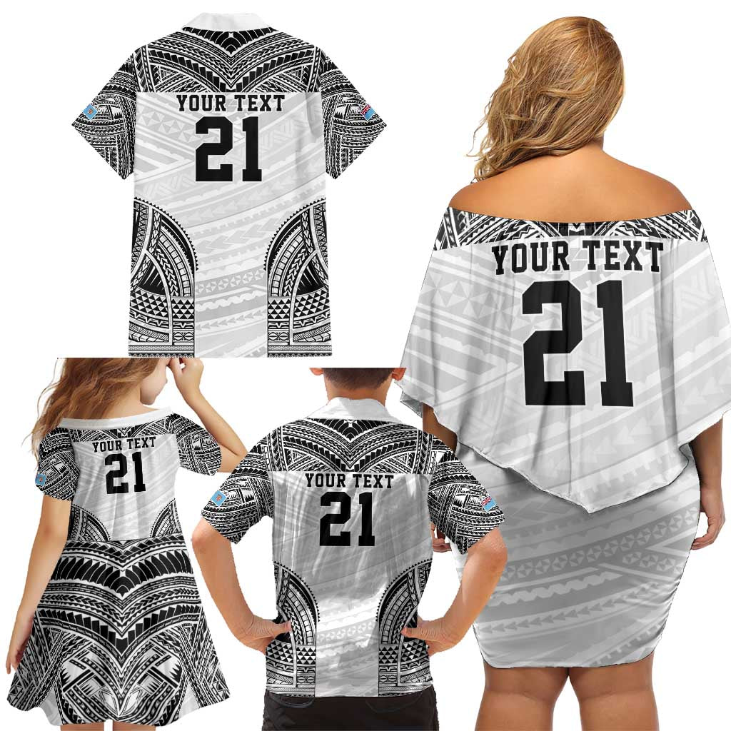 Flying Fijians Pacific Fiji Rugby Custom Family Matching Off Shoulder Short Dress and Hawaiian Shirt Polynesian Pattern