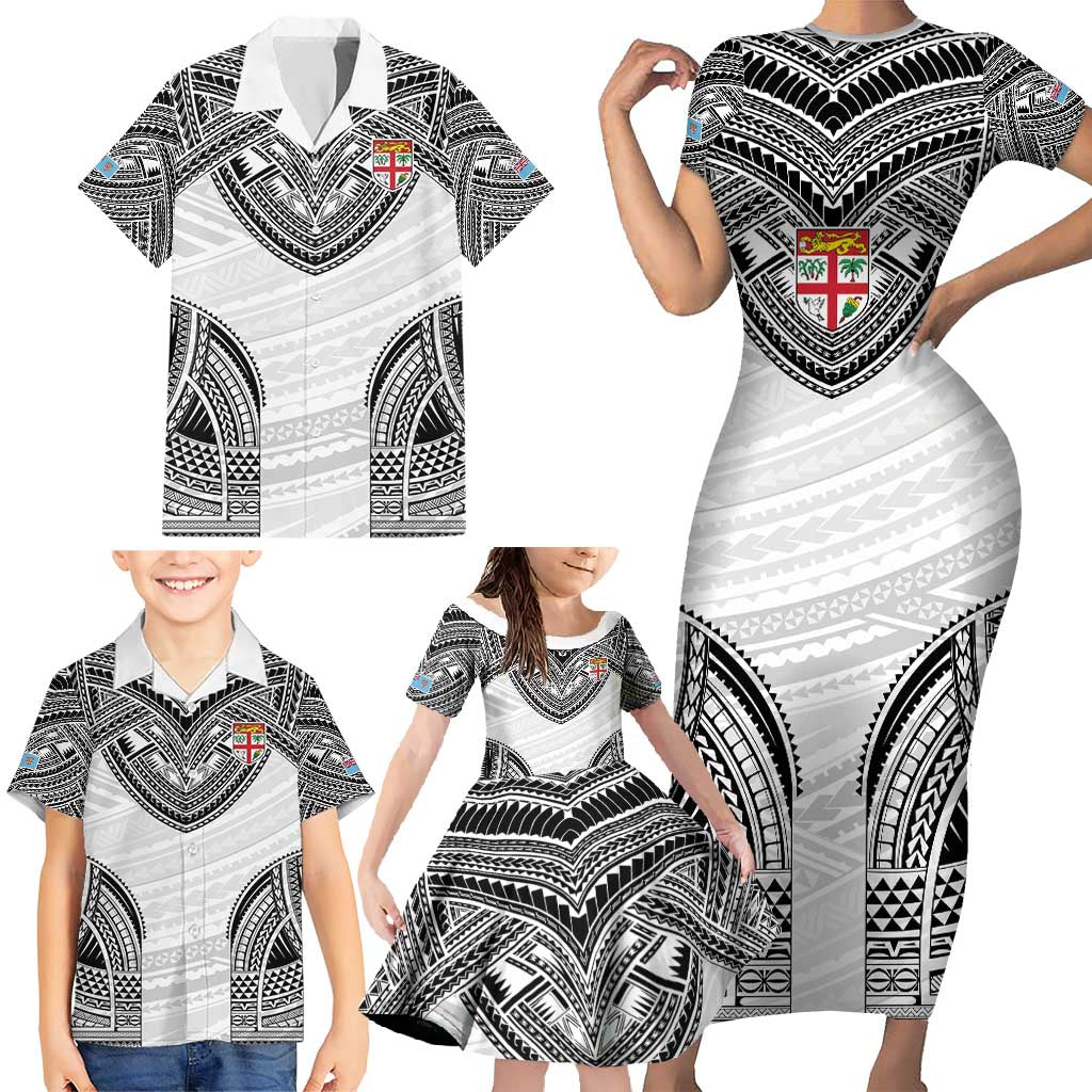 Flying Fijians Pacific Fiji Rugby Custom Family Matching Short Sleeve Bodycon Dress and Hawaiian Shirt Polynesian Pattern