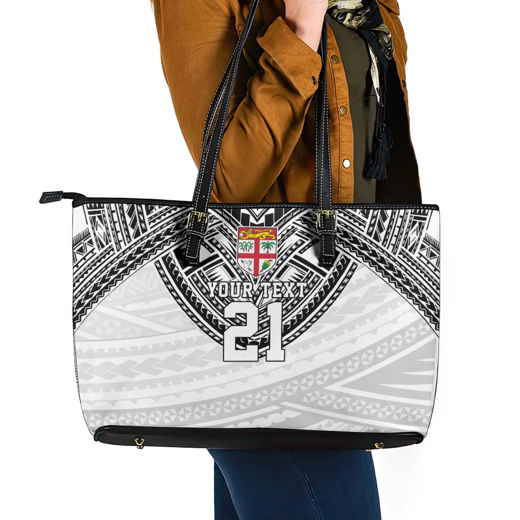 Flying Fijians Pacific Fiji Rugby Custom Leather Tote Bag Polynesian Pattern
