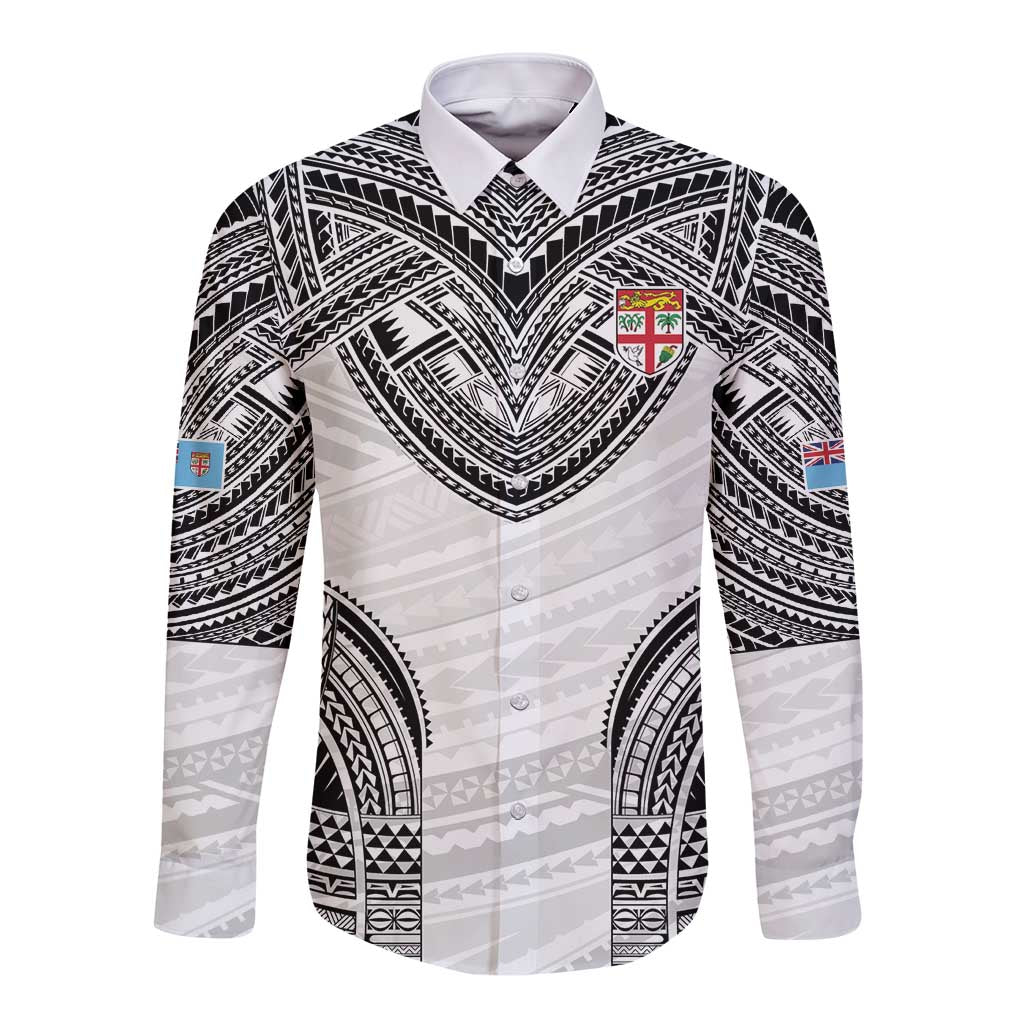 Flying Fijians Pacific Fiji Rugby Custom Long Sleeve Button Shirt Polynesian Pattern
