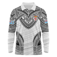 Flying Fijians Pacific Fiji Rugby Custom Long Sleeve Polo Shirt Polynesian Pattern LT9 White - Polynesian Pride