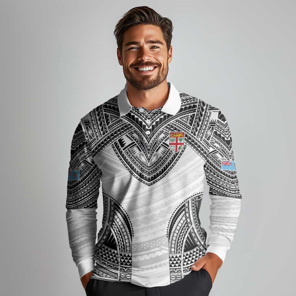 Flying Fijians Pacific Fiji Rugby Custom Long Sleeve Polo Shirt Polynesian Pattern LT9 - Polynesian Pride