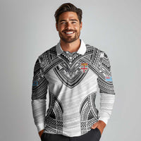 Flying Fijians Pacific Fiji Rugby Custom Long Sleeve Polo Shirt Polynesian Pattern LT9 - Polynesian Pride
