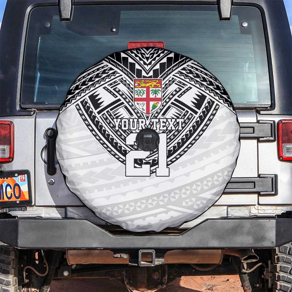 Flying Fijians Pacific Fiji Rugby Custom Spare Tire Cover Polynesian Pattern LT9 White - Polynesian Pride