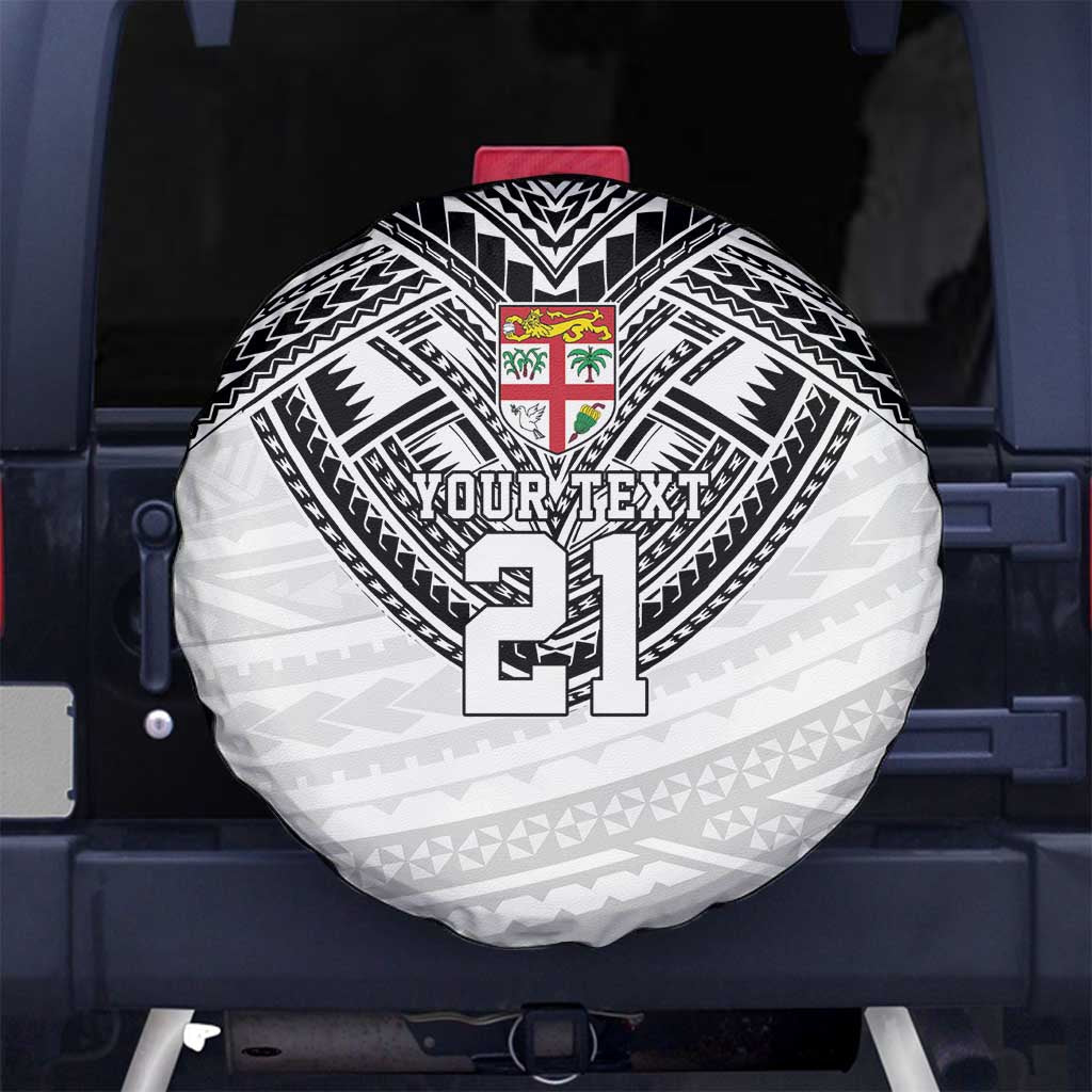 Flying Fijians Pacific Fiji Rugby Custom Spare Tire Cover Polynesian Pattern LT9 No hole White - Polynesian Pride