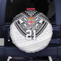 Flying Fijians Pacific Fiji Rugby Custom Spare Tire Cover Polynesian Pattern LT9 No hole White - Polynesian Pride