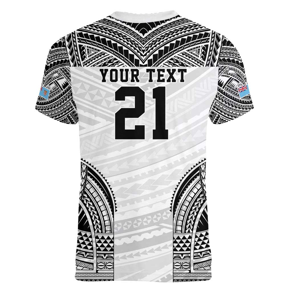 Flying Fijians Pacific Fiji Rugby Custom Women V-Neck T-Shirt Polynesian Pattern