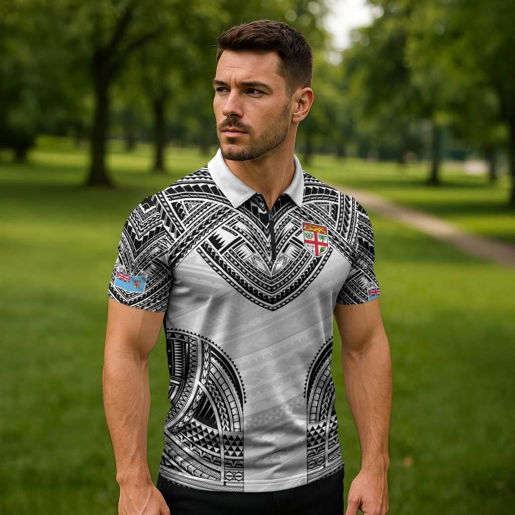 Flying Fijians Pacific Fiji Rugby Custom Zipper Polo Shirt Polynesian Pattern - Polynesian Pride