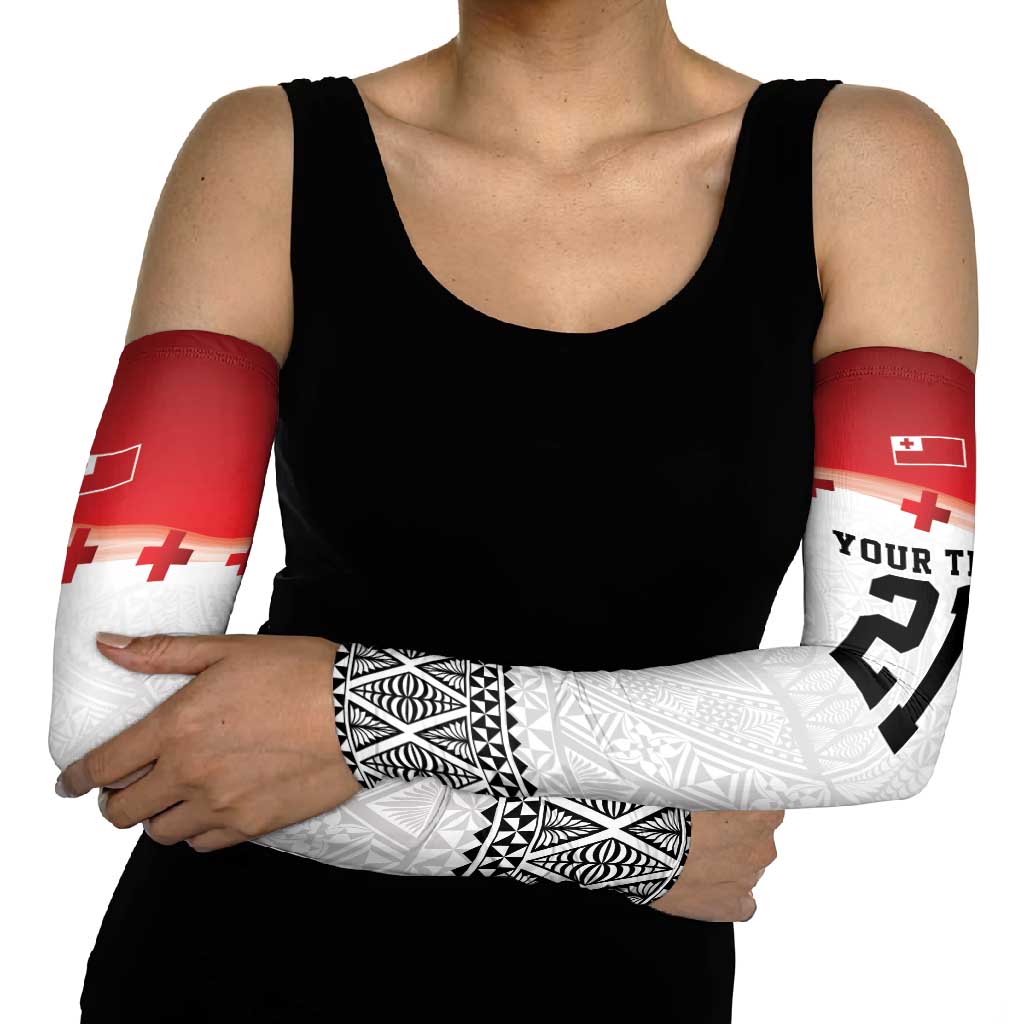 Ikale Tahi Pacific Tonga Rugby Custom Arm Sleeves Tongan Ngatu with Flag Pattern - Polynesian Pride