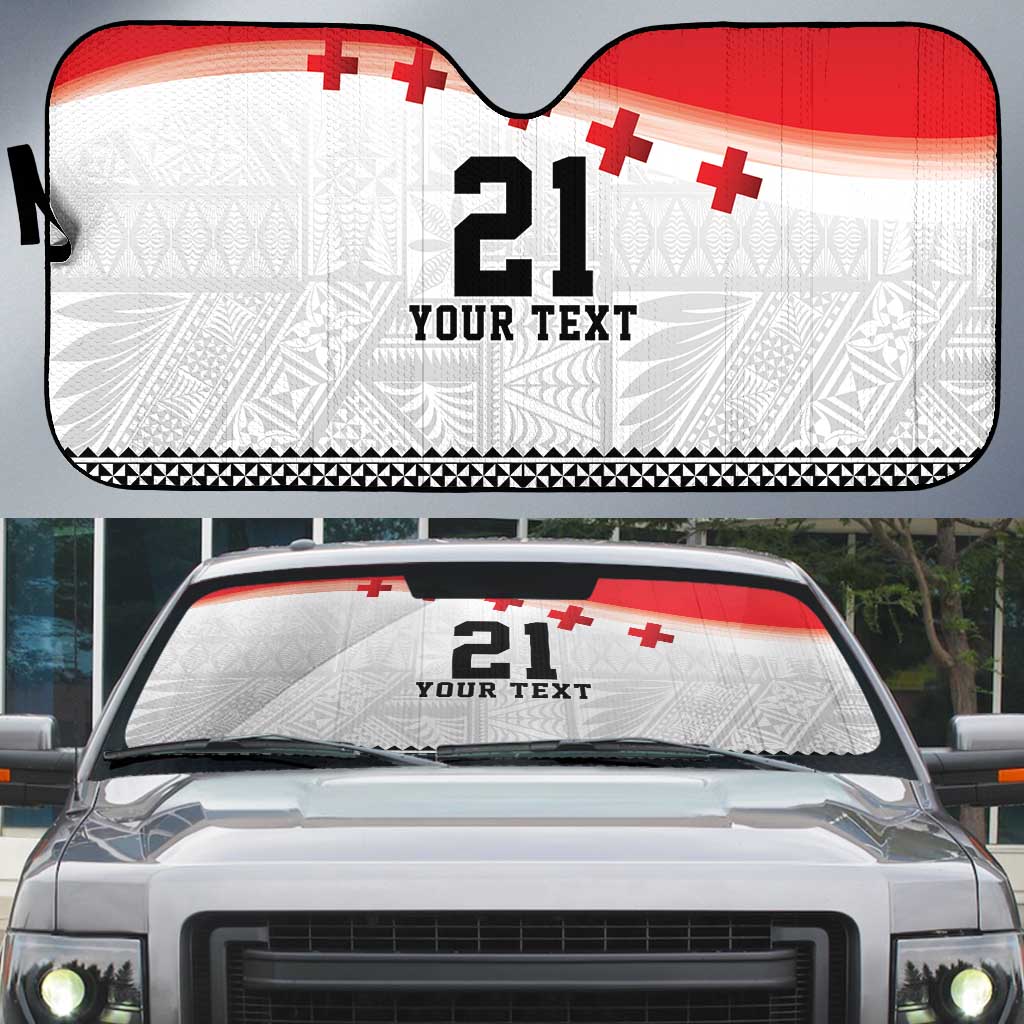 Ikale Tahi Pacific Tonga Rugby Custom Auto Sun Shade Tongan Ngatu with Flag Pattern - Polynesian Pride