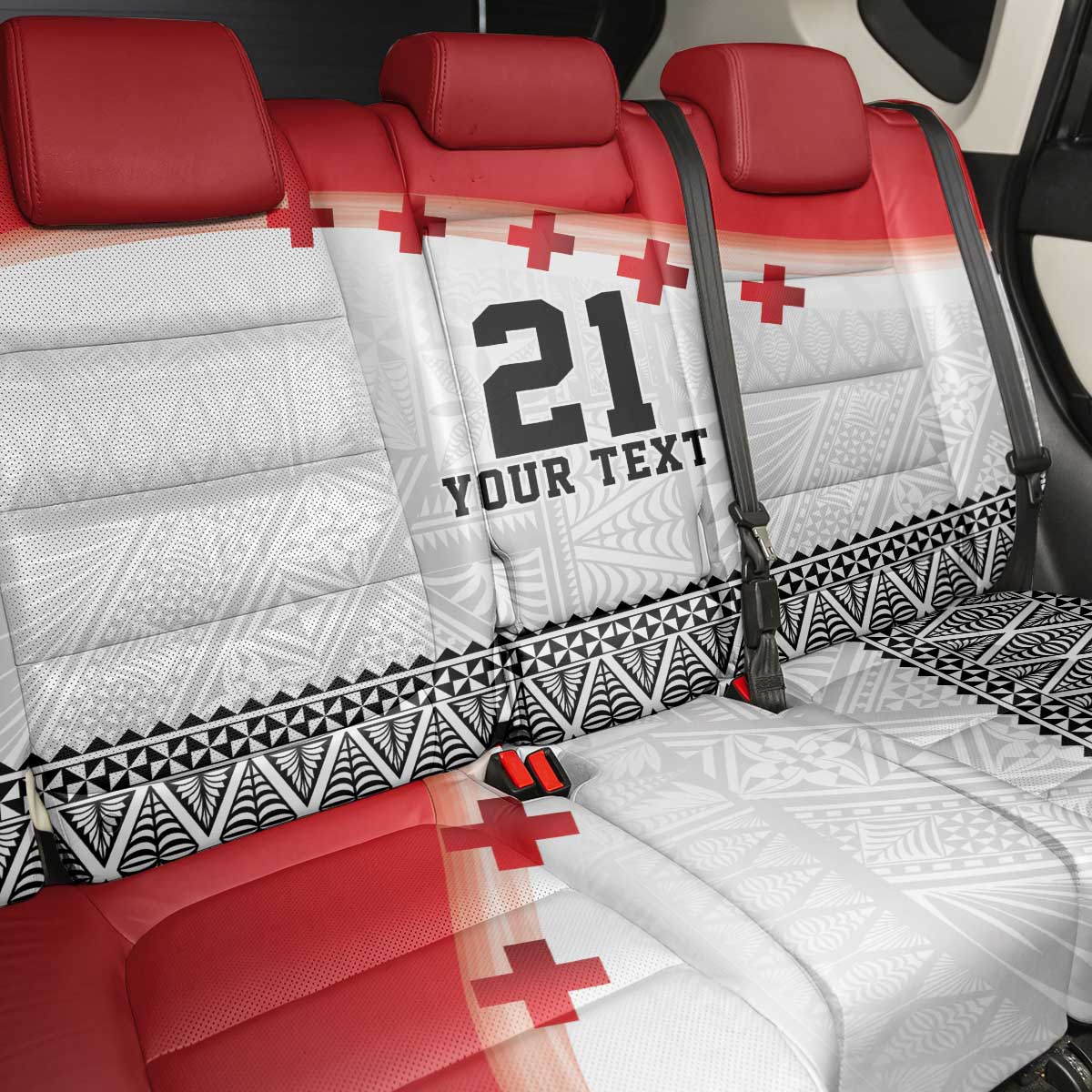Ikale Tahi Pacific Tonga Rugby Custom Back Car Seat Cover Tongan Ngatu with Flag Pattern