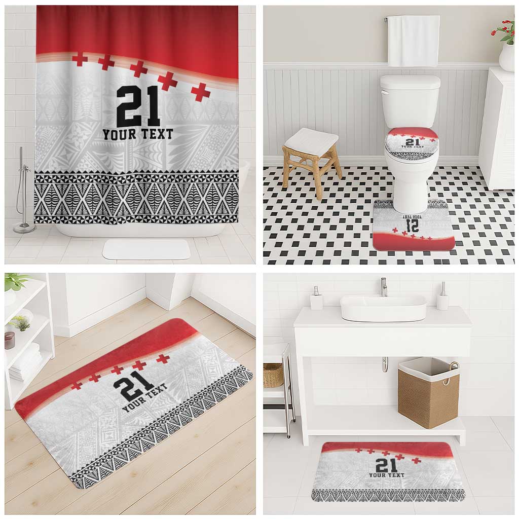 Ikale Tahi Pacific Tonga Rugby Custom Bathroom Set Tongan Ngatu with Flag Pattern - Polynesian Pride