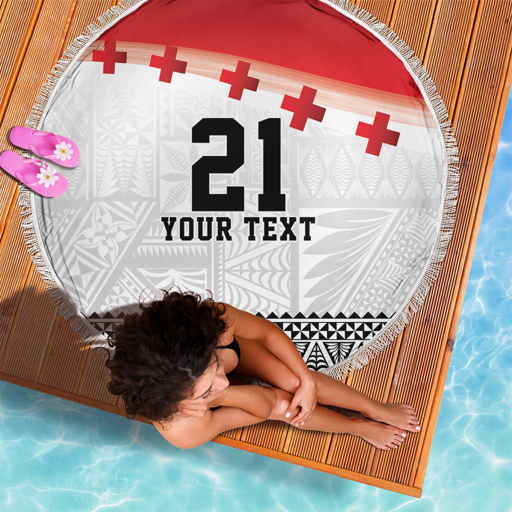 Ikale Tahi Pacific Tonga Rugby Custom Beach Blanket Tongan Ngatu with Flag Pattern