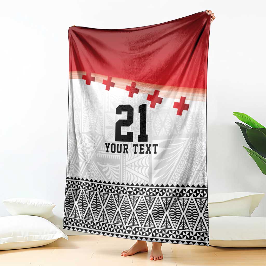 Ikale Tahi Pacific Tonga Rugby Custom Blanket Tongan Ngatu with Flag Pattern