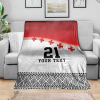 Ikale Tahi Pacific Tonga Rugby Custom Blanket Tongan Ngatu with Flag Pattern