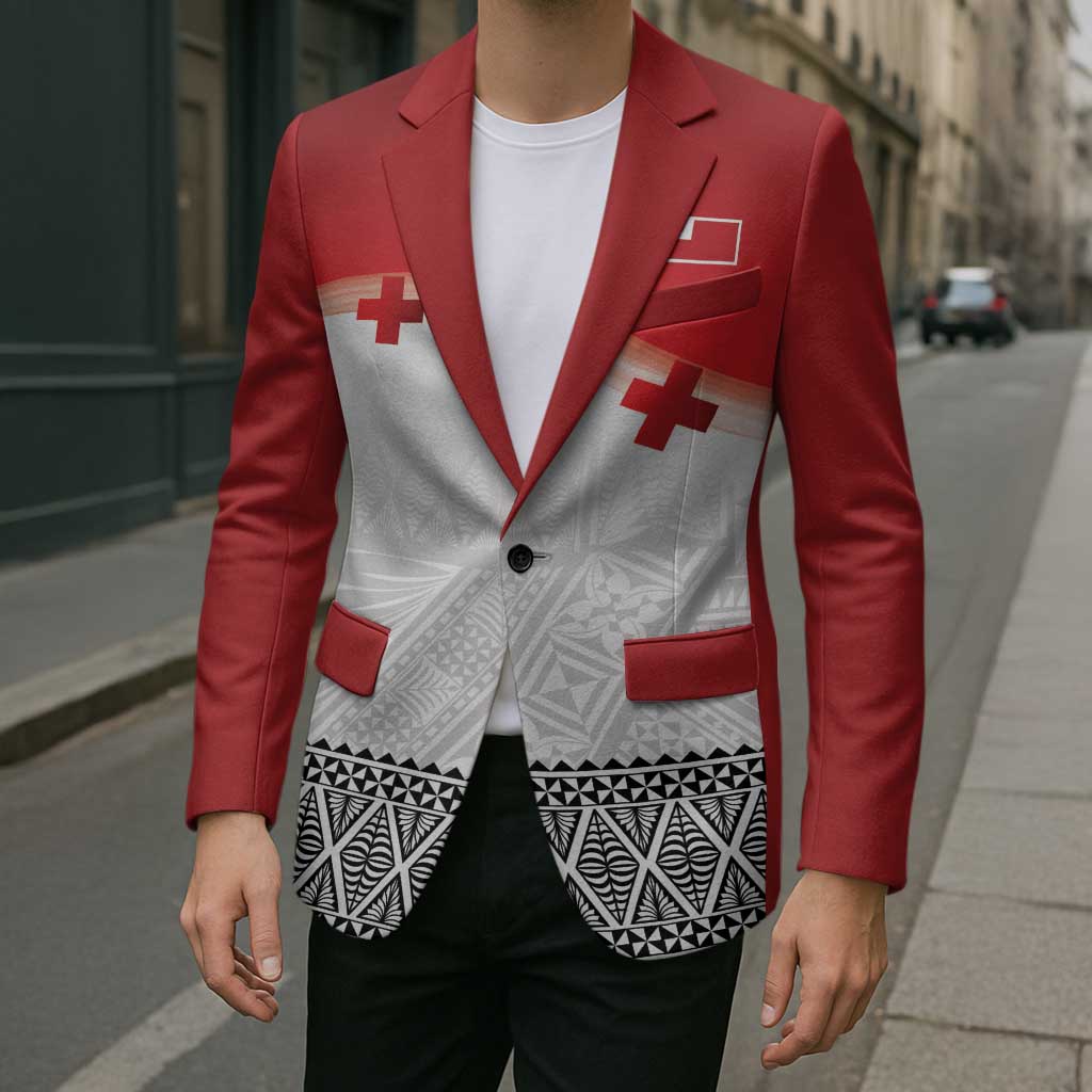 Ikale Tahi Pacific Tonga Rugby Custom Blazer Tongan Ngatu with Flag Pattern - Polynesian Pride