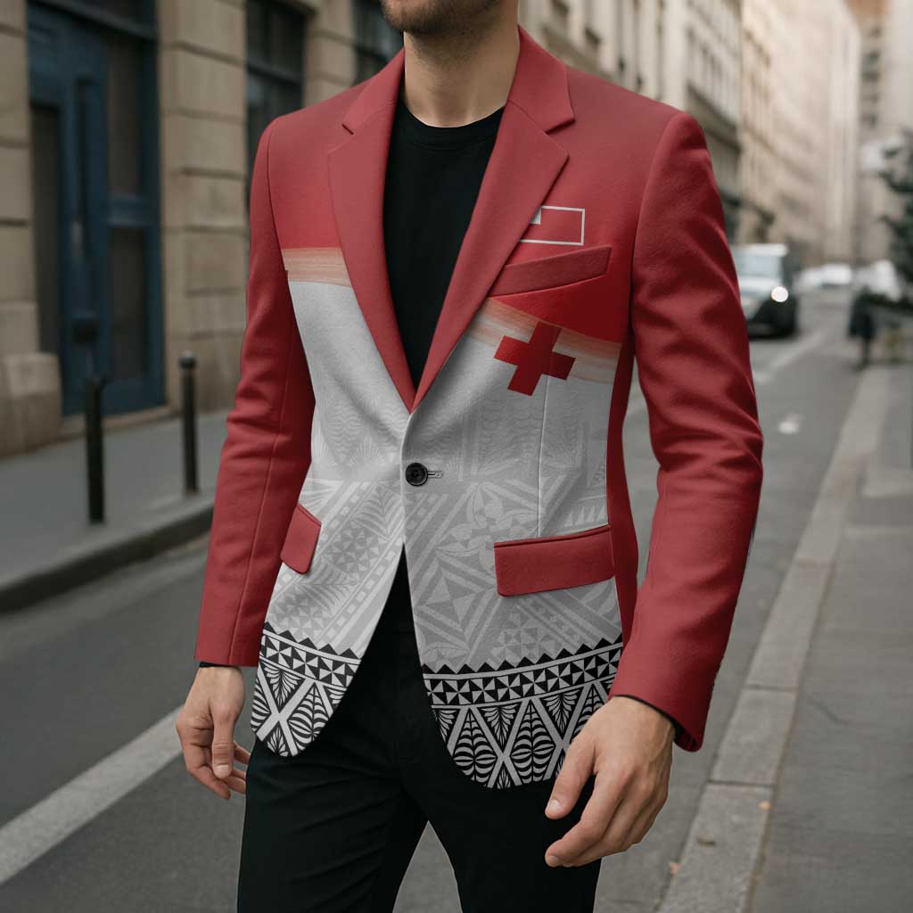 Ikale Tahi Pacific Tonga Rugby Custom Blazer Tongan Ngatu with Flag Pattern - Polynesian Pride