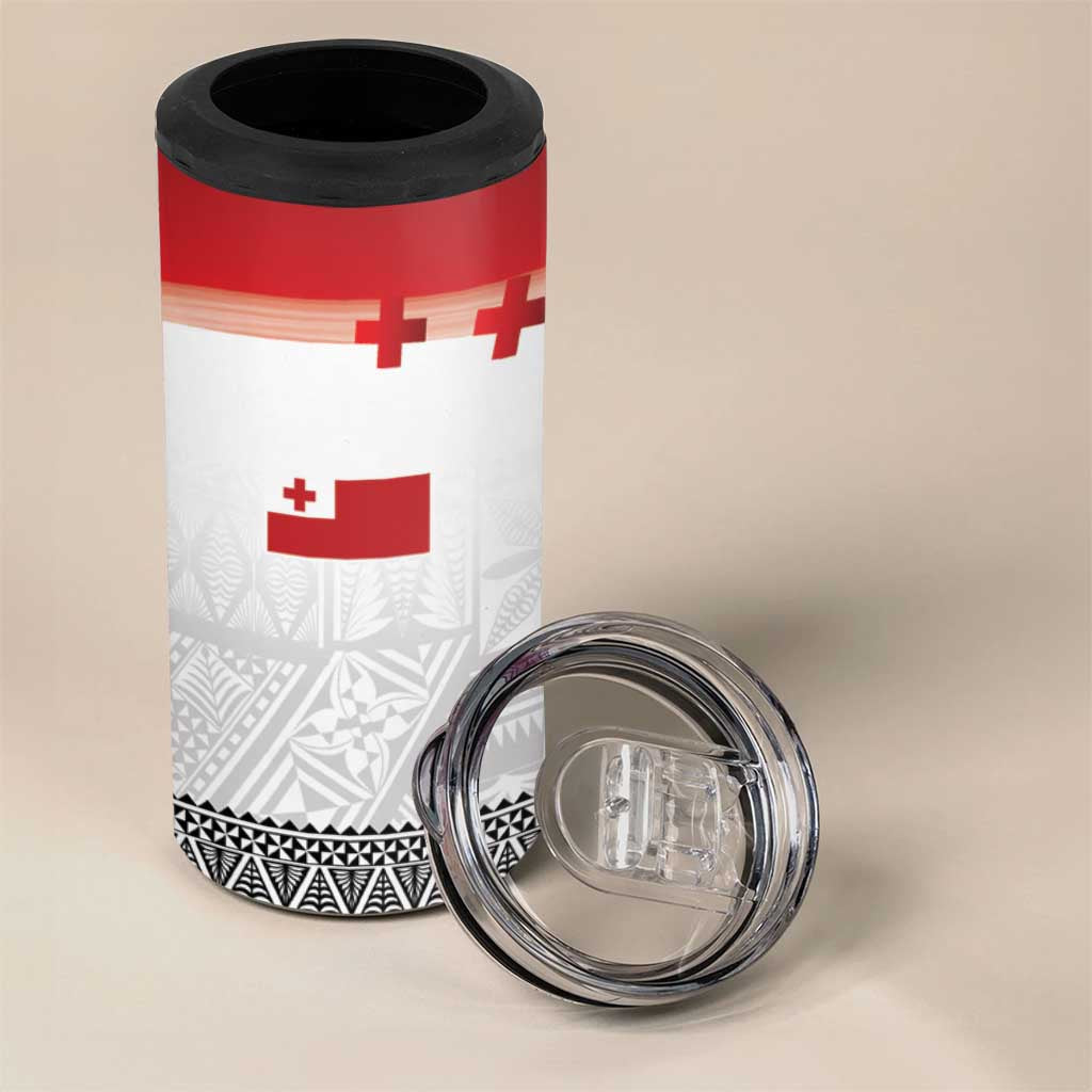 Ikale Tahi Pacific Tonga Rugby Custom 4 in 1 Can Cooler Tumbler Tongan Ngatu with Flag Pattern