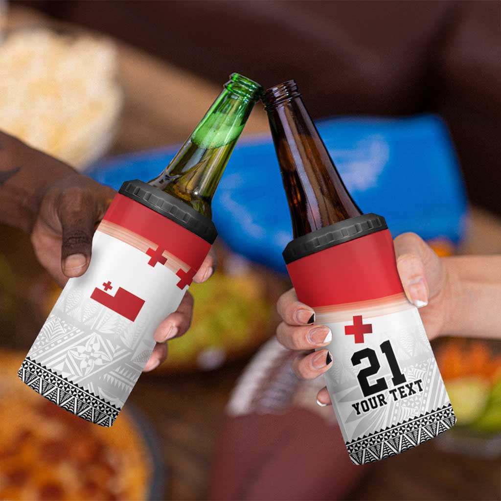 Ikale Tahi Pacific Tonga Rugby Custom 4 in 1 Can Cooler Tumbler Tongan Ngatu with Flag Pattern