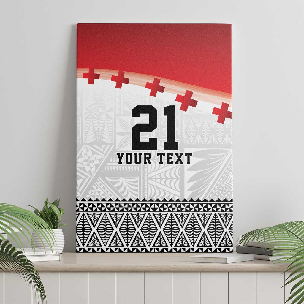 Ikale Tahi Pacific Tonga Rugby Custom Canvas Wall Art Tongan Ngatu with Flag Pattern