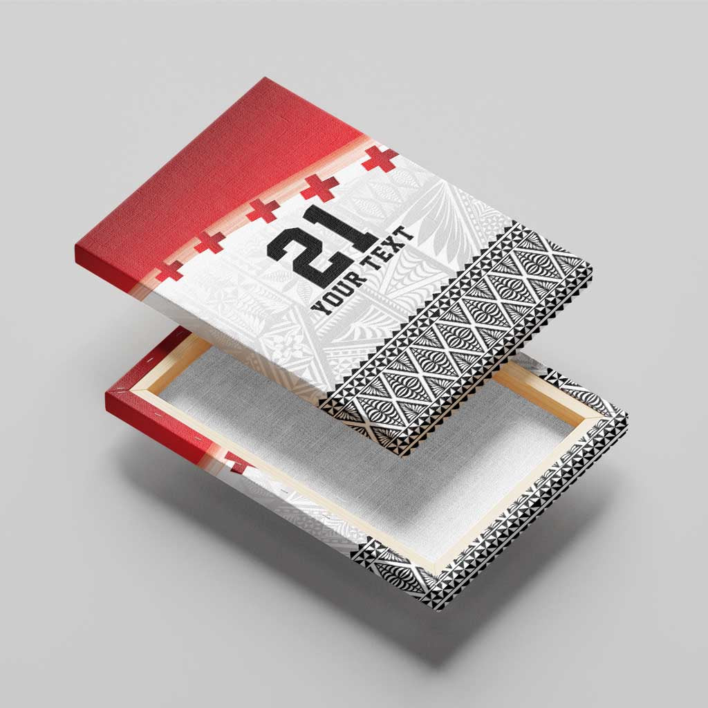 Ikale Tahi Pacific Tonga Rugby Custom Canvas Wall Art Tongan Ngatu with Flag Pattern