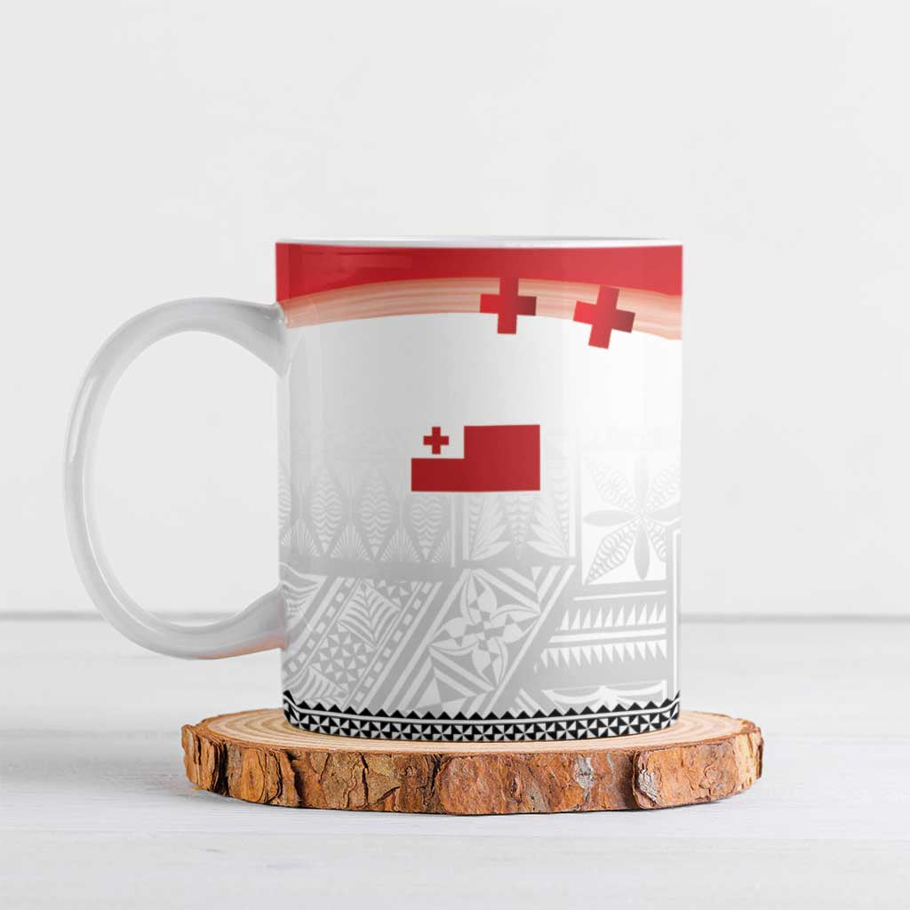 Ikale Tahi Pacific Tonga Rugby Custom Ceramic Mug Tongan Ngatu with Flag Pattern - Polynesian Pride
