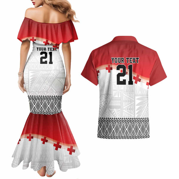 Custom Tonga Rugby Couples Matching Off Shoulder Short Dress and Hawaiian Shirt Tongan Ngatu Pattern Black Version LT01 main image 1
