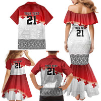 Ikale Tahi Pacific Tonga Rugby Custom Family Matching Mermaid Dress and Hawaiian Shirt Tongan Ngatu with Flag Pattern