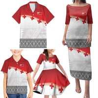 Ikale Tahi Pacific Tonga Rugby Custom Family Matching Puletasi and Hawaiian Shirt Tongan Ngatu with Flag Pattern