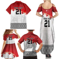 Ikale Tahi Pacific Tonga Rugby Custom Family Matching Summer Maxi Dress and Hawaiian Shirt Tongan Ngatu with Flag Pattern