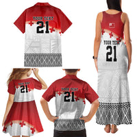 Ikale Tahi Pacific Tonga Rugby Custom Family Matching Tank Maxi Dress and Hawaiian Shirt Tongan Ngatu with Flag Pattern
