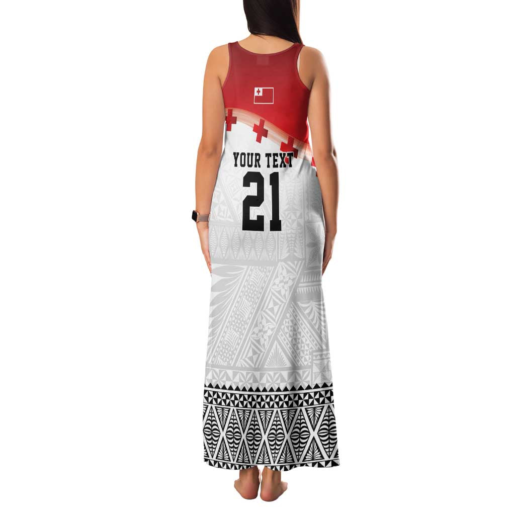 Ikale Tahi Pacific Tonga Rugby Custom Family Matching Tank Maxi Dress and Hawaiian Shirt Tongan Ngatu with Flag Pattern