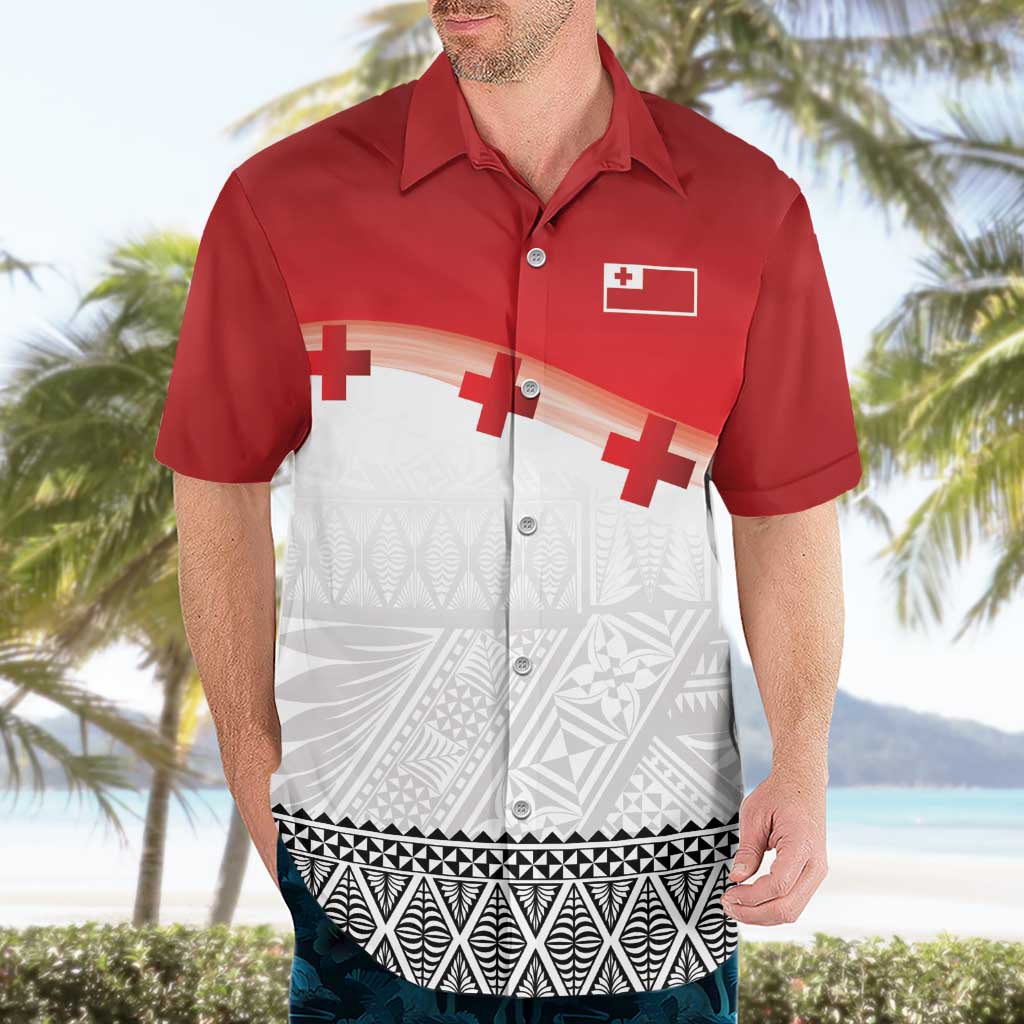 Ikale Tahi Pacific Tonga Rugby Custom Hawaiian Shirt Tongan Ngatu with Flag Pattern