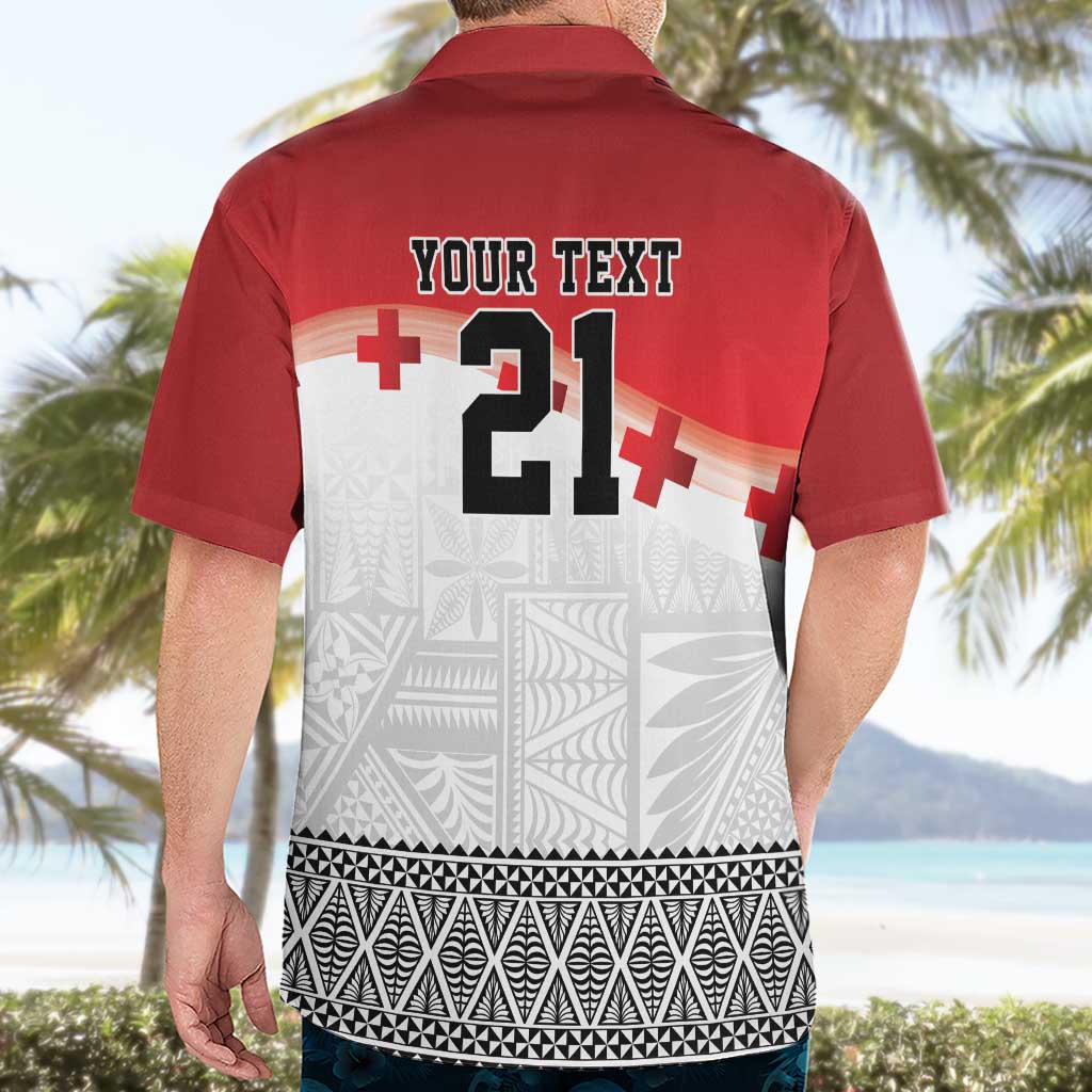 Ikale Tahi Pacific Tonga Rugby Custom Hawaiian Shirt Tongan Ngatu with Flag Pattern
