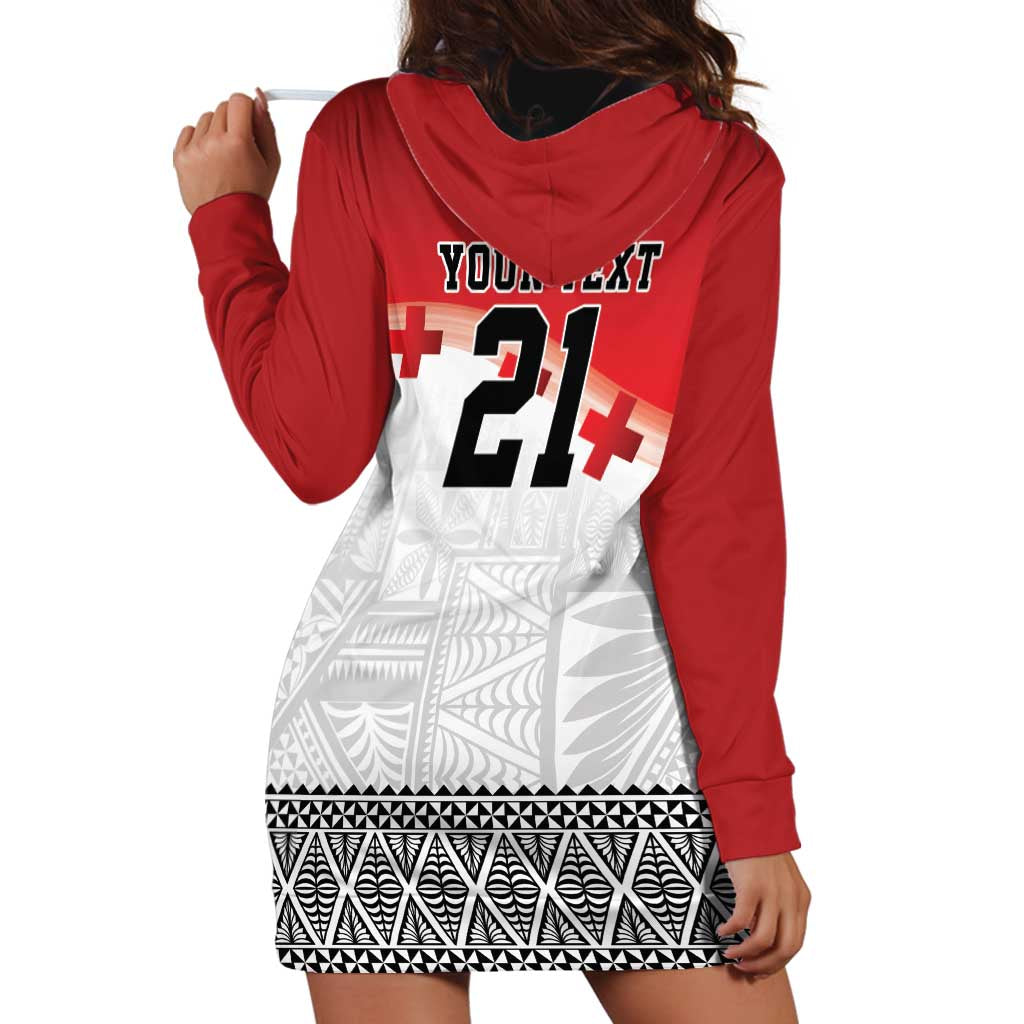Ikale Tahi Pacific Tonga Rugby Custom Hoodie Dress Tongan Ngatu with Flag Pattern