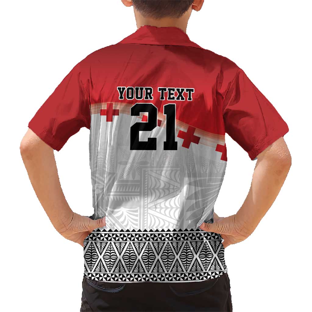 Ikale Tahi Pacific Tonga Rugby Custom Kid Hawaiian Shirt Tongan Ngatu with Flag Pattern