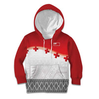 Ikale Tahi Pacific Tonga Rugby Custom Kid Hoodie Tongan Ngatu with Flag Pattern