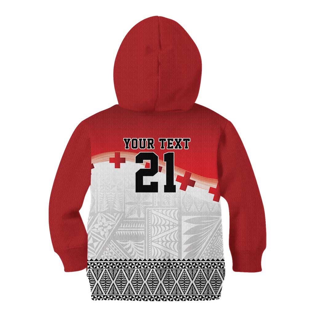 Ikale Tahi Pacific Tonga Rugby Custom Kid Hoodie Tongan Ngatu with Flag Pattern