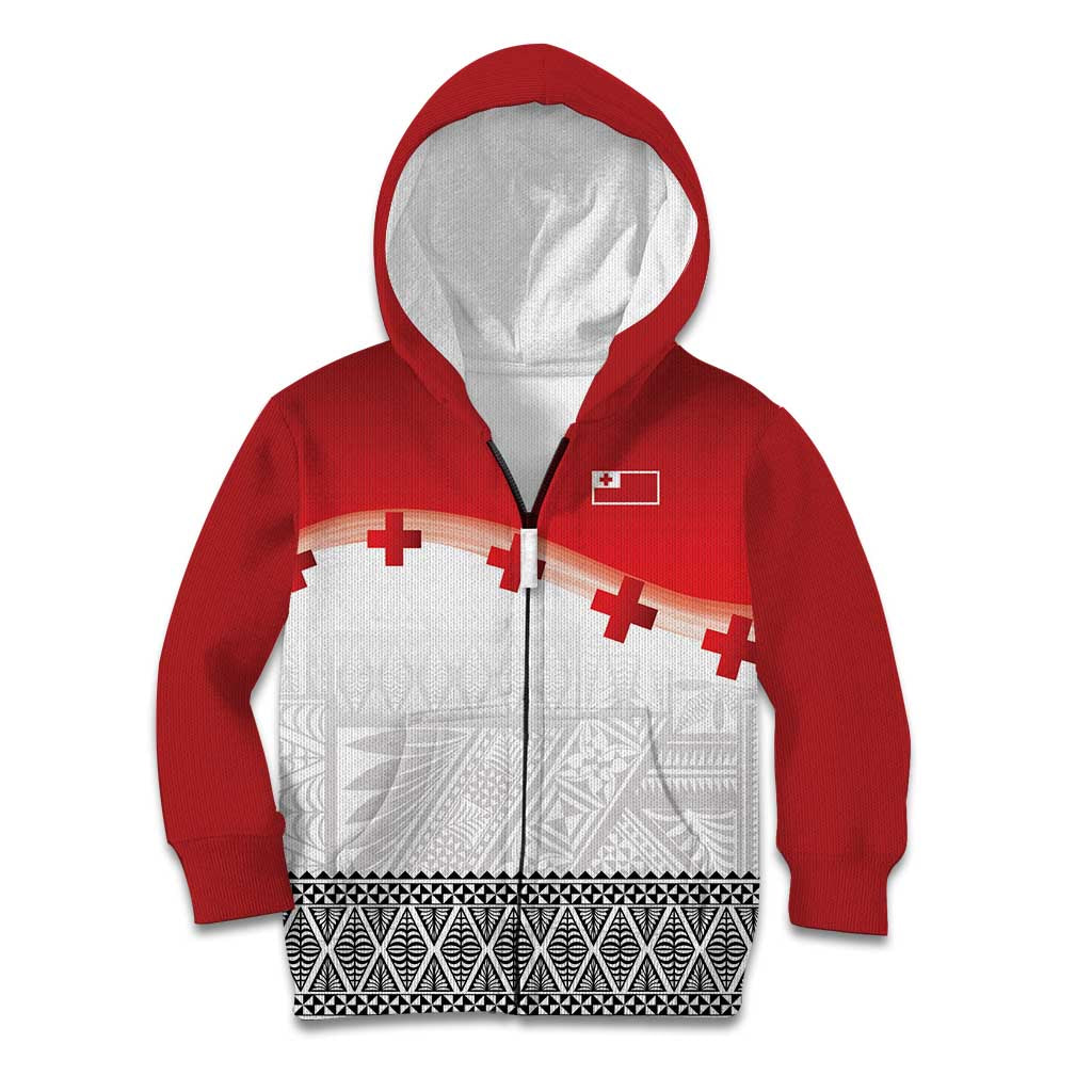 Ikale Tahi Pacific Tonga Rugby Custom Kid Hoodie Tongan Ngatu with Flag Pattern