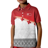 Ikale Tahi Pacific Tonga Rugby Custom Kid Polo Shirt Tongan Ngatu with Flag Pattern
