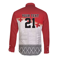 Ikale Tahi Pacific Tonga Rugby Custom Long Sleeve Button Shirt Tongan Ngatu with Flag Pattern